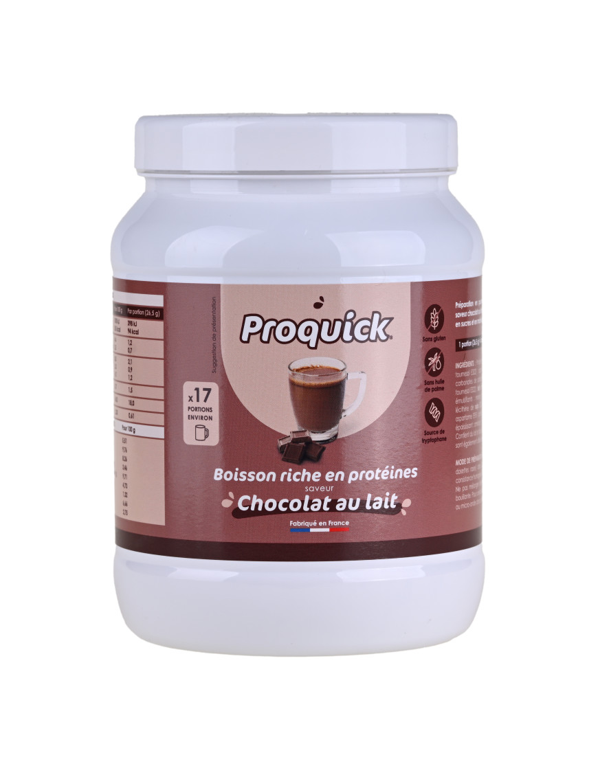 Proquick boisson chocolat riche en protéines - Pot 450 g