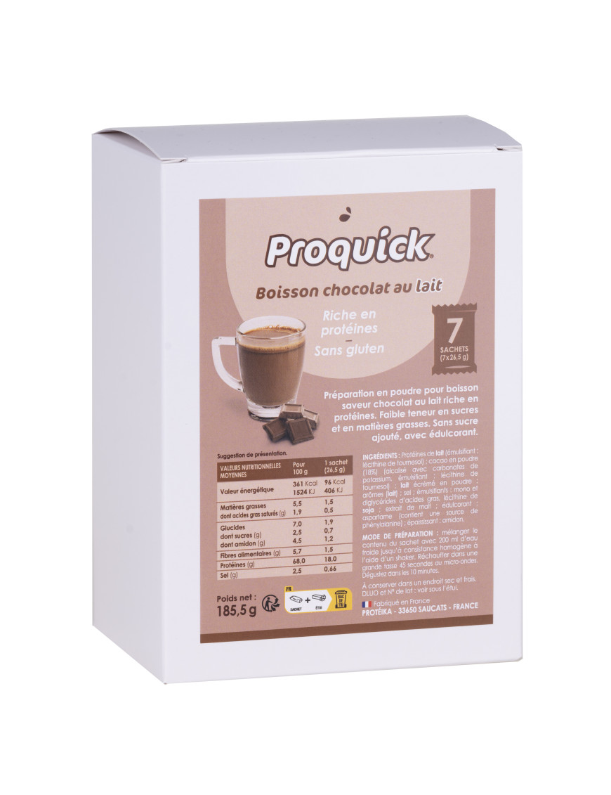 Proquick boisson chocolat hyperprotéinée 7 sachets